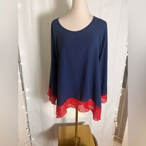 J&M Clothing Co. Navy Red Layered Hem Tunic Top Women’s Size M Long Sleeve